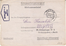 PRISONERS OF WAR MAIL 1940 LETTER SENT FROM TORUŃ  TO STALAG II A - Prisoner Camps