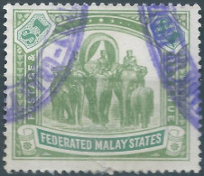 Federated Malay States,Federation Of States Of Malaysia,1900 Elephants,1 $ Green/bluish Green,Obliterated,Value:€175,00 - Federated Malay States