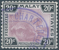 Federated Malay States,Federation Of States Of Malaysia,1900 Revenue Tax Fiscal 20c,Obliterated - Federated Malay States