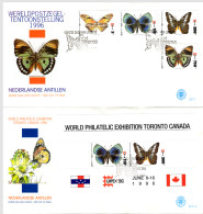 NETHERLANDS ANTILLES: 1996 - 2 FDCs - Butterflies And World Poststamp Exhibition + Sheetlet (E274/a) - Curaçao, Nederlandse Antillen, Aruba