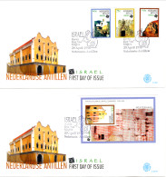 NETHERLANDS ANTILLES: 1998 2 FDCs - World Post Exhibition; Dead Sea, Sion's Gate, Masada + Sheetlet Judaica  (E291/a) - Curaçao, Nederlandse Antillen, Aruba