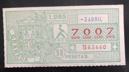 SUB 115A,  CAPICUA Lottery Ticket, Spain, ONCE, « GRANADA », # 7007, 1985 - Billetes De Lotería