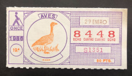 SUB 115A,  CAPICUA Lottery Ticket, Spain, ONCE, « AVES », « Sison », « BIRDS », « OISEAUX », # 8448, 1986 - Billetes De Lotería