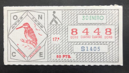 SUB 115A,  CAPICUA Lottery Ticket, Spain, ONCE, « AVES », «Martin Pescador», « BIRDS », « OISEAUX », # 8448, 1986 - Billetes De Lotería