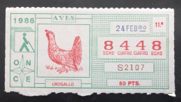 SUB 115A,  CAPICUA Lottery Ticket, Spain, ONCE, « AVES », « Urogallo », « BIRDS », « OISEAUX », # 8448, 1986 - Billetes De Lotería