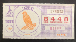 SUB 115A,  CAPICUA Lottery Ticket, Spain, ONCE, « AVES », « Gavilan », « BIRDS », « OISEAUX », # 8448, 1986 - Billetes De Lotería