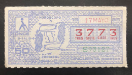 SUB 115A,  CAPICUA Lottery Ticket, Spain, ONCE, « Horoscopo Zodiacal », « Geminis », # 3773, 1985 - Billetes De Lotería