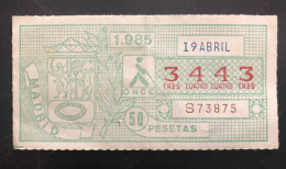 SUB 115A,  CAPICUA Lottery Ticket, Spain, ONCE, « MADRID », # 3443, 1985 - Billetes De Lotería