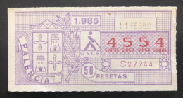 SUB 115A,  CAPICUA Lottery Ticket, Spain, ONCE, « PALENCIA », # 4554, 1985 - Billetes De Lotería