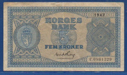 NORWAY - P.25b – 5 Kroner 1947 VF, S/n C.0861329 - Norway