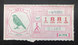 SUB 115A,  CAPICUA Lottery Ticket, Spain, ONCE, « AVES », « Gorrion », « BIRDS », « OISEAUX », # 1881, 1986 - Billetes De Lotería