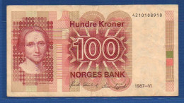 NORWAY - P.43c3 – 100 Kroner 1987 F/VF, S/n 4210108910 - Norway