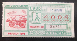 SUB 115A,  CAPICUA Lottery Ticket, Spain, ONCE, « Automovilismo », « Peugeot 1896 », # 4004, 1985 - Billetes De Lotería