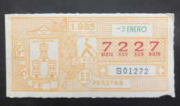 SUB 115A,  CAPICUA Lottery Ticket, Spain, ONCE, « ALBACETE », # 7227, 1985 - Billetes De Lotería