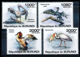 Water Birds, Pelican, Yellow Billed Stork, Grebe, Burundi 2011 MNH 4v - Pelicans