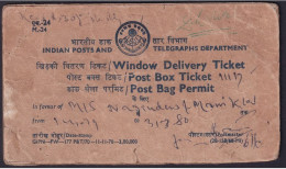 India 1980 Window Delivery Ticket, Postbox Ticket,Postbag Permit,Chatered Accountant,Railway Train (**) Inde Indien RARE - Lettres & Documents