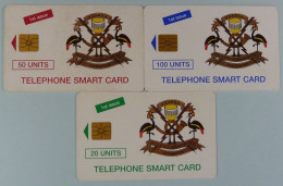 UGANDA - Chip - 1st Issue - Set Of 3 - Smart Card - 20 To 100 Units - Used - Ouganda