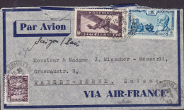 Indochine Par Avion 'VIA AIR-FRANCE' SAIGON 1939 Cover Lettre WABERN-BERNE Suisse Switzerland Paul Doumer Aeroplane - Luchtpost