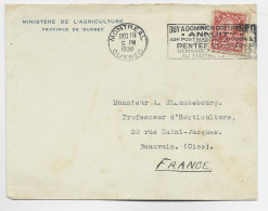 CANADA 2C SOLO LETTRE COVER ENTETE MINSTERE DE L'AGRICULTURE PROVINCE DE QUEBEC DEC 18 1930 TO FRANCE - Lettres & Documents