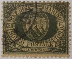 5005- SAN MARINO 1892 5 CENTS VERDE-GRIGIO USATO - USED - Used Stamps