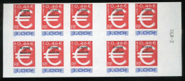 Carnet De 1999 De 10 Timbres Type EURO Surchargé Avec Couvert. Blanche Premier Timbre-Poste Français En Euro - Markenheftchen