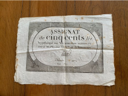 Assignat De 500 Livres 1794 Hypothéqué Sur Les Domaines Nationaux - Assegnati