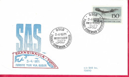 NORGE - FIRST FLIGHT SAS-TRANS-SIBERIAN-EXPRESS FROM OSLO TO TOKYO*3.4.1971* ON OFFICIAL COVER - Lettres & Documents