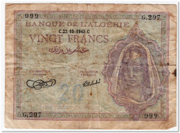 ALGERIA,20 FRANCS,1943,P.92a,aF - Algeria