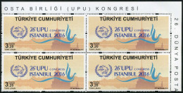 Türkiye 2016 Mi 4296 MNH UPU Congress | Istanbul Skyline, Maiden Tower, Hagia Sophia Mosque, Lighthouse [Block Of 4] - UPU (Union Postale Universelle)