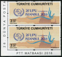 Türkiye 2016 Mi 4296 MNH UPU Congress | Istanbul Skyline, Maiden Tower, Hagia Sophia Mosque, Lighthouse [Pair] - UPU (Union Postale Universelle)