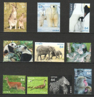 JAPAN 2020 ANIMALS SERIES (BABY & FAMILY) KANGAROO,POLAR BEAR,PENGUIN,PANDA,ELEPHANT,MONKEY,DUCK,ZEBRA,DEER,SET USED - Usati