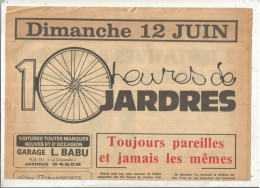 Journal Publicitaire, Cyclisme, 10 HEURES DE JARDRES, Vienne, 4 Pages, Nombreuses Publicités, Frais Fr 2.25 E - 1950 à Nos Jours