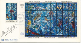 USA UN New York FDC 17-11-1967 Chagall Window Stamp + Minisheet On 1 Cover - Lettres & Documents