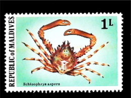 ►  REPUBLIC OF MALDIVES  (Crabe Crustacé) SCHIZOPHRYS ASPERA    Crab    1 L - Crustaceans