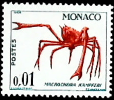 ►  MONACO  (Crabe Crustacé)  MACROCHEIRA KAMPFERI   Crab   0,01 Centime 1964 - Crustaceans
