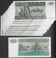 10x Banknote Myanmar 20 Kyats 1994 Pick-72 Uncirculated - Myanmar