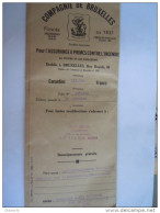 Belgïe Belgique 25.04.1944 Police D'assurance Incendie Polis Brand Verzekering Compagnie De Bruxelles - Banco & Caja De Ahorros