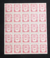 OCEANIE - 1948 - Taxe TT N°YT. 20 - 50c Rouge - Bloc De 25 - Neuf Luxe ** / MNH - Timbres-taxe