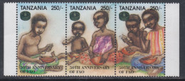 Tanzanie N° 1738 / 40 XX  50è Anniversaire De La F.A.O. Les 3 Valeurs Se Tenant Sans Charnière TB - Tanzanie (1964-...)