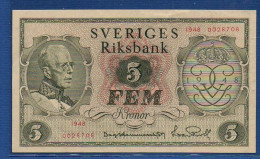 SWEDEN - P.41 – 5 Kronor 1948 XF/aUNC, S/n 0028708  "90th Birthday Of Gustaf V" Commemorative Issue - Sweden