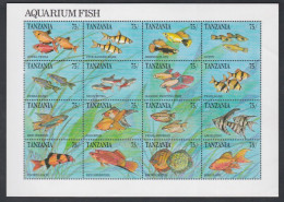 Tanzanie N° F 698 / 713 XX  Poissons D'aquarium, Les 16 Valeurs Se Tenant En Petite Feuille Sans Charnière TB - Tanzanie (1964-...)