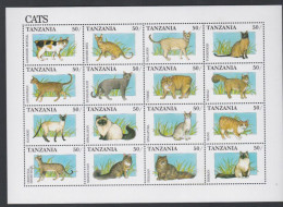 Tanzanie N° F 773 / 88 XX  Faune : Chats, Les 16 Valeurs Se Tenant En Petite Feuille Sans Charnière TB - Tanzanie (1964-...)