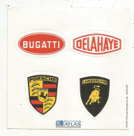 Planche De 4 Autocollants, Ed. Atlas, BUGATTI  DELAHAYE PORSCHE  LAMBORGHINI, Frais Fr 1.65 E - Stickers