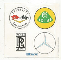 Planche De 4 Autocollants, Ed. Atlas, CHEVROLET  LOTUS  ROLS ROYCE  MERCEDES, Frais Fr 1.65 E - Aufkleber