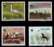 Malawi 1987, Global Nature Conservation, Birds: Wattled Crane (Bugeranus Carunculatus), MiNr. 477X-480X - Grues Et Gruiformes