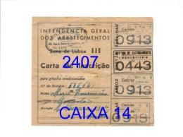 WWII: CARTA DE INSCRIÇÃO - INTENDÊNCIA GERAL DOS ABASTECIMENTOS - ZONA DE LISBOA III - Anos 40 - Portogallo