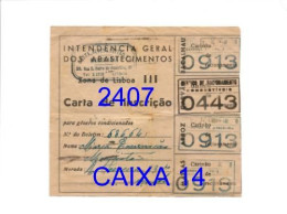 WWII: CARTA DE INSCRIÇÃO - INTENDÊNCIA GERAL DOS ABASTECIMENTOS - ZONA DE LISBOA III - Anos 40 - Portugal