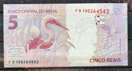 Brazil Banknote R$ 5 Reais Second Family FB4543 Guedes And Campos Heron Bird UNC - Brésil
