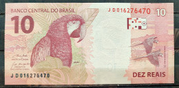 Brazil Banknote R$ 10 Reais Second Family JD6470 Guedes And Campos Macaw Bird UNC - Brésil