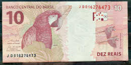 Brazil Banknote R$ 10 Reais Second Family JD6473 Guedes And Campos Macaw Bird UNC - Brésil
